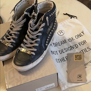 Golden Goose Black High-Top Sneakers with Gold Details